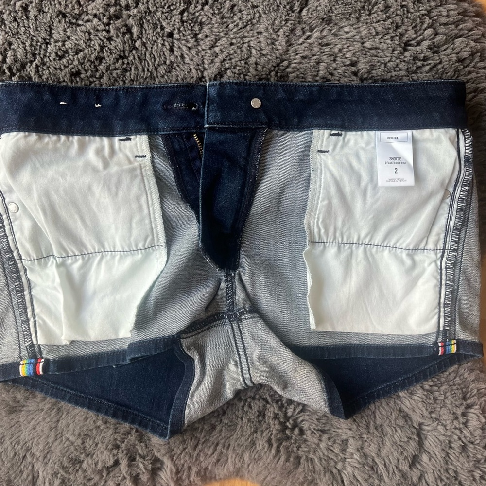 Express Shorty Relaxed Low Rise Denim Shorts With Rainbow Stripe - Picture 6 of 6